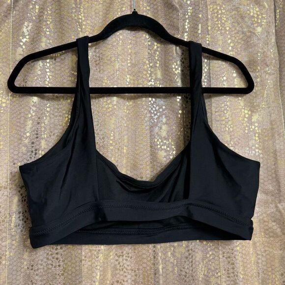 Aerie Black Scoop Neck Bikini Top Square Back Swim Pool Beach XL NWOT - Picture 2 of 5